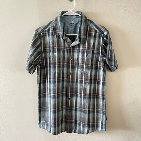 Kuhl Skorpio Short Sleeve Shirt Mens Medium Blue Chalk Gorpcore Normcore Casual - Picture 1 of 12